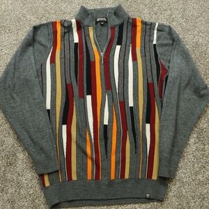 Stacy Adams sweater Men's Large vintage‎ 3d look Gray Multicolor Stripe Retro
